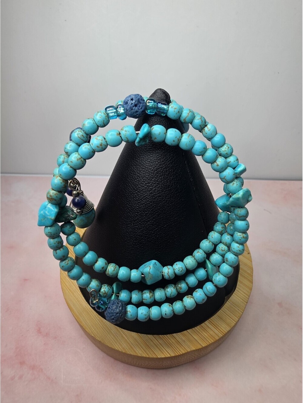 Boho Turquoise Bead Multi-Strand Wrap Bracelet Lava Stone Charm Southwestern
